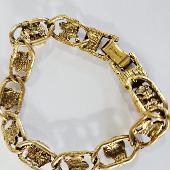 Vintage Goldette Signed '60s Victorian Revival Porcelain Rose Floral Bracelet - Picture 5 of 7